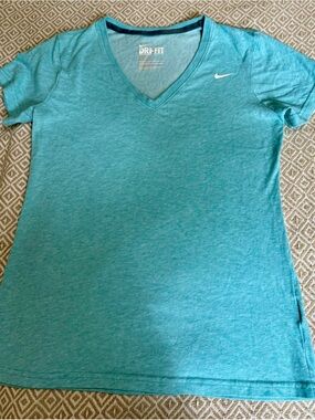 Nike Teal V-Neck Dri-FIT Short Sleeve Top